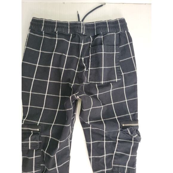 Hot Topic Pants SZ M Straight Cargo Black White Plaid Grid Grunge High Rise Punk - Picture 8 of 9